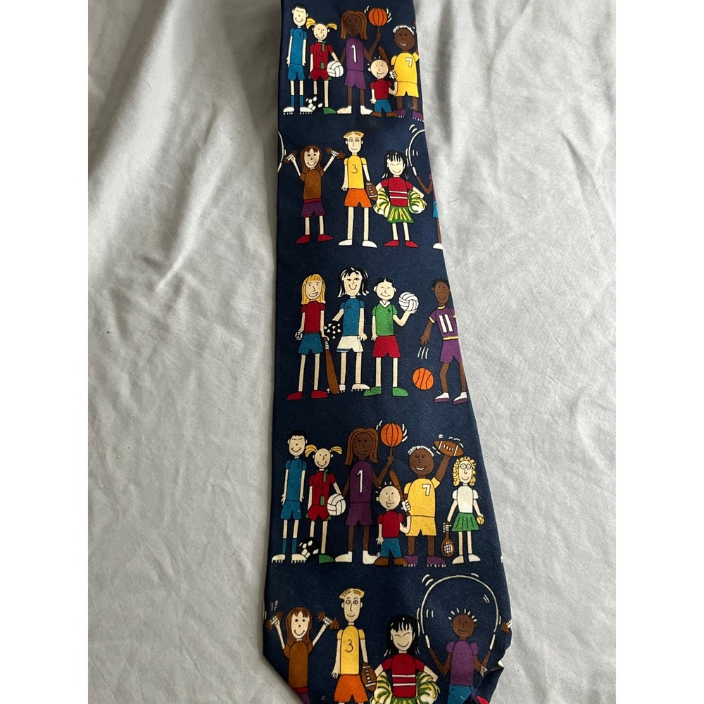 Save the Children Mens Sports Graphic Tie Navy Blue One Size Play Fair Charity